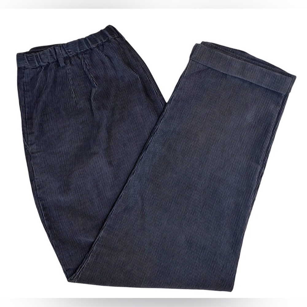 Lands End Wide Traditional Fit Black Corduroy Pants Womens 18 R Cuffed Hem 32x29
